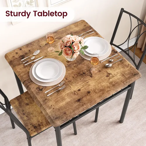Miniatura 6 de Juego de mesa de comedor para 2, mesa de cocina con 2 sillas, juego de mesa de comedor de cocina de 3 piezas de madera para apartamento, espacio