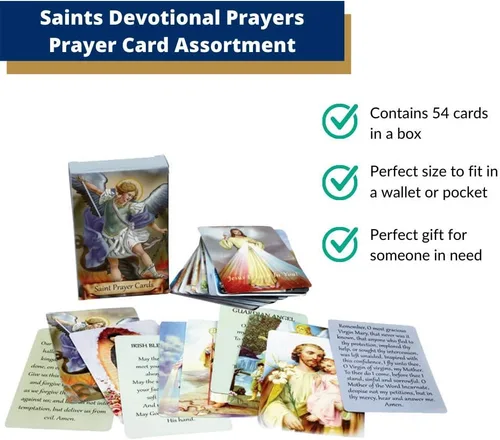 Miniatura 3 de Paquete de 54 Tarjetas Sagradas Variadas con Santos Católicos y Oraciones