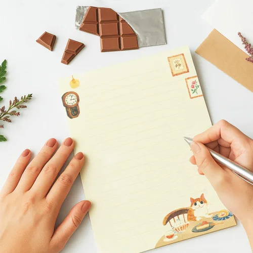 Miniatura 4 de 72 piezas de papel de escritura y sobres de gato lindo, juego de papelería de 8.3 x 5.6 pulgadas, 48 hojas rayadas y 24 sobres, diseño de gatito