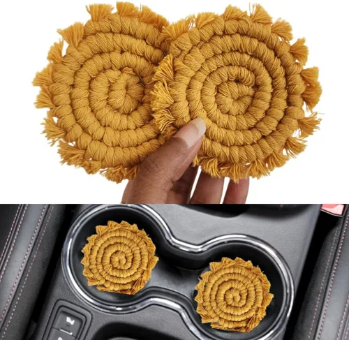 Miniatura 11 de Posavasos de algodón para portavasos de automóvil, 2 posavasos de automóvil, soporte para bebidas, bonitos accesorios para portavasos para mujeres