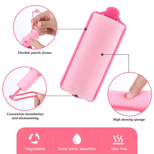 Miniatura 3 de Rodillos de espuma de esponja para dormir, rizadores flexibles con peine de cola y pinzas para el cabello para peluquería (60 piezas, rosa)
