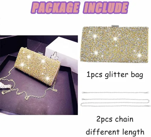 Miniatura 3 de ELABEST Bolso de mano de noche con purpurina de doble cara con diamantes, bolso cruzado, bolsa de fiesta de boda para mujer