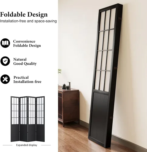 Miniatura 4 de Divisor de habitación plegable y pantalla de partición portátil de 5.6 pies, estilo Shoji chino japonés para separación de habitaciones - 4 paneles