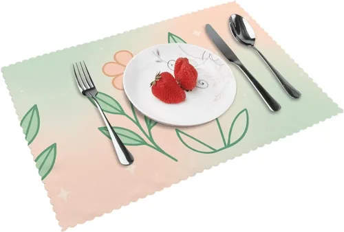 Miniatura 15 de Rectangular Placemats Set of 4, Heat Resistant Dusk Carnation Printed Kitchen Dining Table Mats