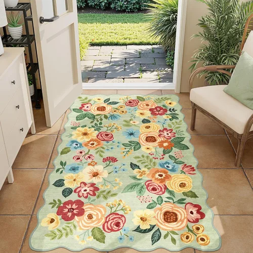 Miniatura 195 de DUKINO Alfombra de área de 6 x 9 pies, alfombra floral para sala de estar, ligera, antideslizante, lavable, alfombra de interior de pelo bajo