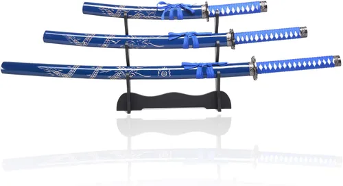 Miniatura 10 de Sword Valley Authentic Hanakiri Samurai Sword 3-Piece Set with 3-Tier Display Stand - Dragon Engraved Scabbards, Stainless Steel Blades, Waxed