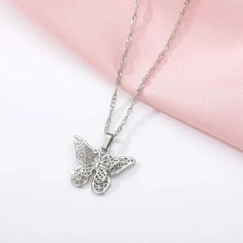 Miniatura 2 de VAttract Gargantilla de mariposa chapada en oro de 18 quilates, gargantilla de 15 pulgadas, gran regalo para esposa o novia, Metal, No es una piedra