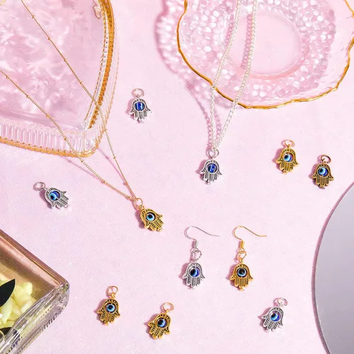 Miniatura 3 de 50 dijes de mano de Hamsa, dije de mal de ojo de Hamsa, símbolo de Fátima, cuentas de mano, dijes para mujer, joyería, decoración de bricolaje