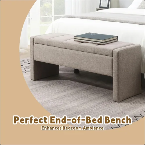 Miniatura 8 de Otomana de 47.25'' con almacenamiento, banco de almacenamiento al pie de la cama, banco de entrada - reposapiés multifuncional tapizado en lino