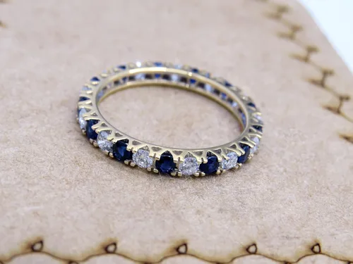 Miniatura 4 de Dazzlingrock Collection 2.3mm Each Alternate Round Blue Sapphire & White Diamond Eternity Wedding Anniversary Ring Band for Her in Gold