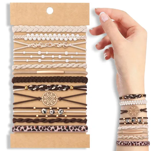 Miniatura 18 de DIYDEC 10 Ligas para el Cabello Pulsera para Mujeres 5 Estilos Suaves Trenzadas Boho Bandas para el Cabello Elásticas Sin Daño Ligas para el Cabello