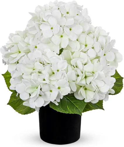 Miniatura 20 de Hollyone Flores artificiales de hortensias azules en maceta, flores grandes de seda de tres cabezas, arreglos florales falsos para interiores