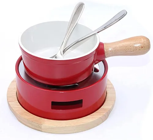 Juego de fondue de queso, juego de fondue de aleación de aluminio, incluye ollas de cerámica, olla de porcelana de primera calidad para queso,