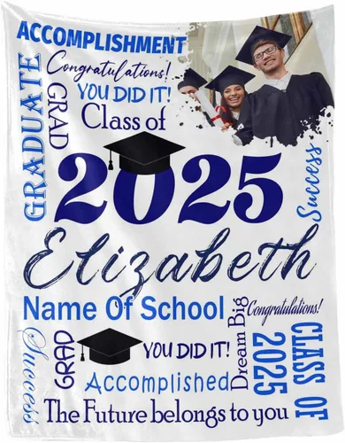 Miniatura 42 de MyPupSocks Manta personalizada para regalo de graduación, felicitaciones clase de 2025, manta azul personalizada de forro polar 2025 para hermana