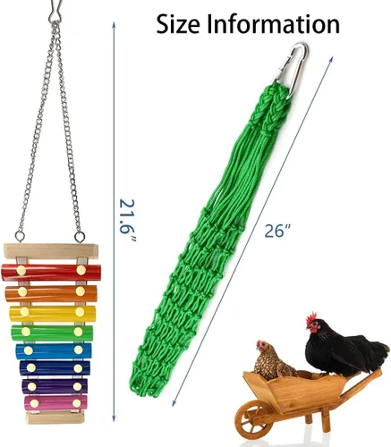Miniatura 6 de 4 juguetes de gallinero - Juguete de xilófono de pollo, pollo, verduras, brochetas de frutas, lechuga, bolsa de cuerda, colgador de bolsa de pollo