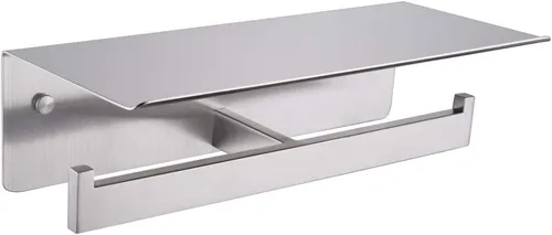 Soporte de papel higiénico doble, soporte de pañuelo de papel para el baño APL SUS304 de acero inoxidable con estante para el celular Níquel