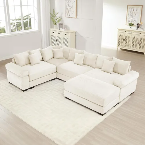 Miniatura 27 de Sofá modular de gran tamaño de 117.3 pulgadas, sofás modulares grandes de pana para sala de estar, sofás de 3 plazas, moderno juego de sofá de Blanco