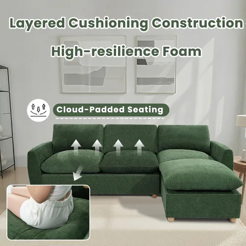 Miniatura 4 de Sofá extraíble en forma de L con cama cama y otomana de almacenamiento, sofá modular de felpilla para sala de estar, sofá modular en forma de L