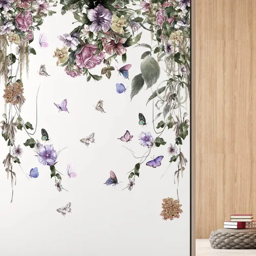 Miniatura 5 de LiveGallery Calcomanías de pared de petunia moradas, calcomanías de flores de peonía, vinilo para despegar y pegar, estilo oscuro, murales Morado