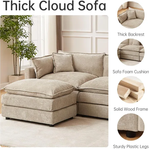 Miniatura 4 de Sofá modular seccional, juego de sofá en forma de L de 77 pulgadas con reposabrazos, cómodos sofás de nube de 2 plazas para sala de estar