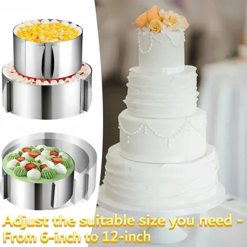 Miniatura 5 de DATANYA Anillos de Pastel de Mousse Molde Ajustable de 6 a 12 Pulgadas Moldes Redondos de Acero Inoxidable para Hornear Pasteles, Suministros