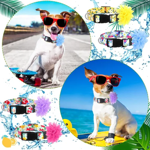 Miniatura 5 de Kajaia Paquete de 4 collares florales para perras, lindos collares ajustables para perros pequeños, medianos y grandes, hembras con flor extraíble