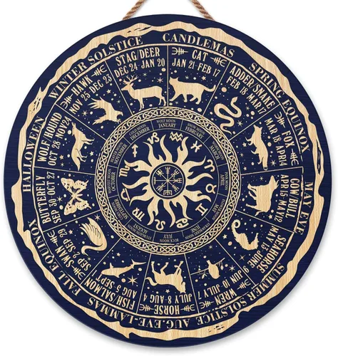 Miniatura 10 de Artsy Woodsy Letrero de madera de la rueda del año (no tallado) para decoración del hogar, bruja, pagana, Wicca, días festivos celtas, regalos 25