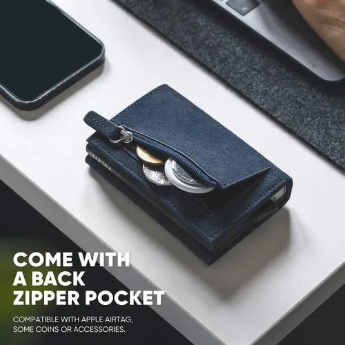 Miniatura 5 de VULKIT Cartera plegable de cuero con compartimento para billetes, ventana de identificación y moneda