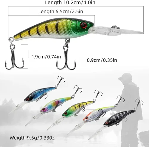Miniatura 6 de Minnow Crank Baits - Kit de señuelos de pesca con anzuelos para agua salada y agua dulce, kit de señuelos para pesca de trucha, lubina, salmón