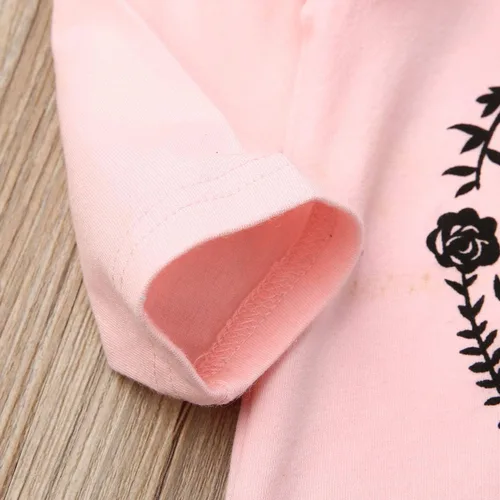Miniatura 4 de Conjunto de 2 conjuntos de 2 piezas con estampado de letra y manga purfle para bebés y niñas