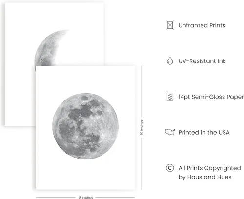 Miniatura 2 de HAUS AND HUES Arte de pared de fases lunares – Juego de 3 impresiones artísticas de las etapas de la luna, decoración de pared celestial, 8 x 10 3