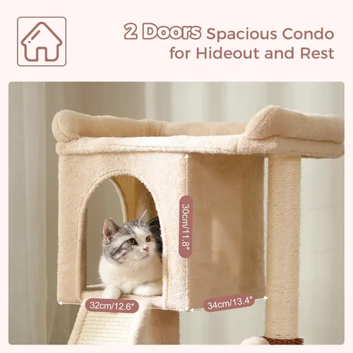 Miniatura 4 de Torre de árbol pequeño para gatos grandes con cama superior espaciosa de 20 x 13.8 pulgadas, condominio privado para gatos, poste rascador de sisal