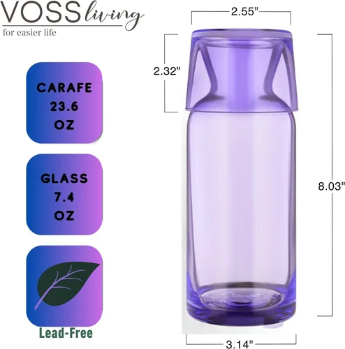 Miniatura 3 de Juego de jarras de agua y vasos de noche, 23.6 onzas - Decantador de agua con vidrio - Jarra de agua y vidrio para mesita de noche - Jarra