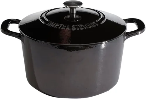 MARTHA STEWART Gatwick - Olla holandesa de hierro fundido esmaltado de 7 cuartos con tapa, color gris, olla holandesa de servicio pesado para Gun