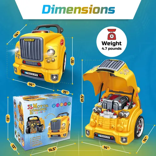 Miniatura 5 de MOBIUS Toys Juego de motor de juguete - Gran camión mecánico de construcción y reparación con luces, sonidos y herramientas - Modelo de motor