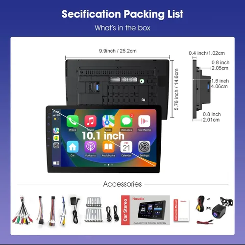 Miniatura 8 de Haudio Carplay - Pantalla para automóvil, CarPlay inalámbrico de 10.1 pulgadas y Android Auto, cámara de respaldo, estéreo de automóvil de doble
