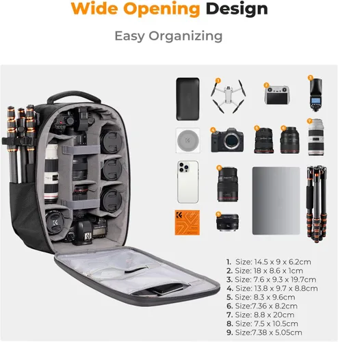 Miniatura 2 de K&F CONCEPT Mochila para cámara, funda rígida para cámara DSLR con compartimento para laptop de 15-15.6 pulgadas, estuche impermeable para cámara
