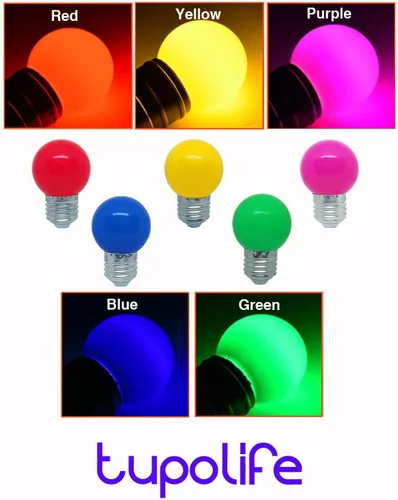 Miniatura 6 de Bombilla de luz CC de 12 V, bombillas LED de bajo voltaje, verde de 1 W G14 G45 Mini Globe E26, luces nocturnas de colores, equivalente a 10 W