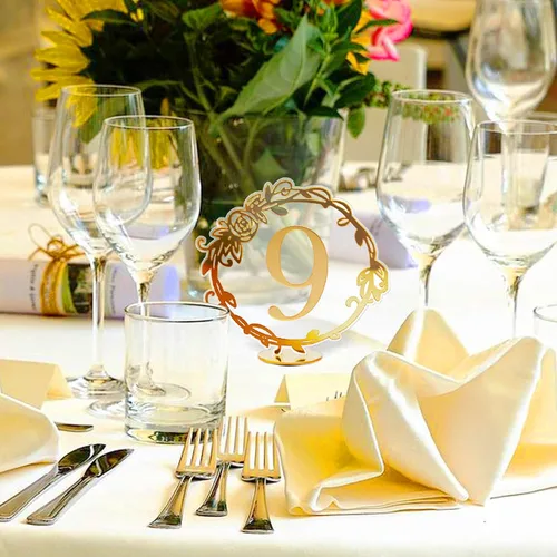 Miniatura 8 de Elegantes números de mesa de espejo - Números de mesa de recepción de boda de acrílico con soportes de encaje por Rely2016