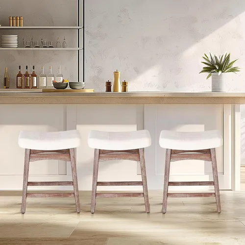 Miniatura 17 de Taburete de bar gris de madera maciza para encimera de cocina, taburete de bar con asiento de cuero sintético, taburete tapizado para isla de 34 a