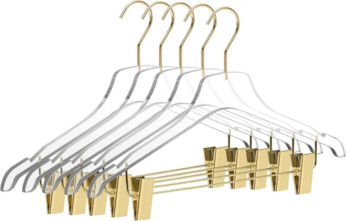 Miniatura 7 de Lucite - Perchas de acrílico transparente para pantalones y faldas de calidad, paquete de 5 con clips de metal ajustables, hechas de acrílico cromado