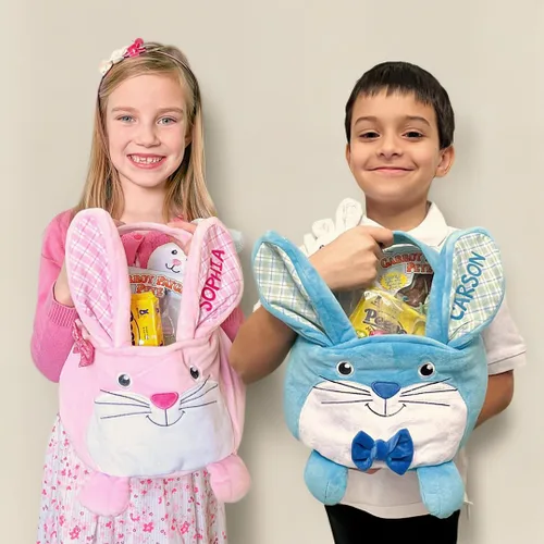 Miniatura 7 de Let's Make Memories - Canasta de Pascua personalizada con amigos peludos, canasta para niños, diseño de conejito de Pascua azul, solo incluye