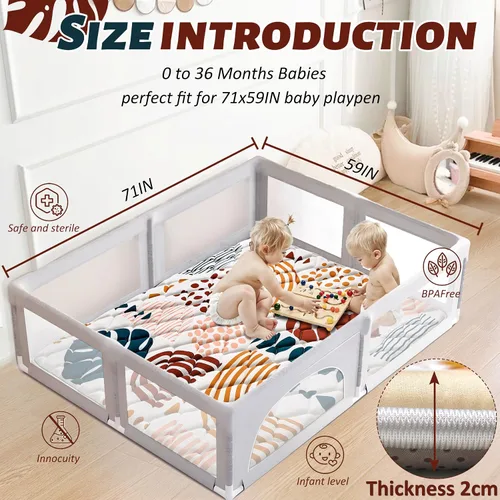 Miniatura 3 de Alfombras de Juego para Bebés para el Piso, Alfombra de 71x59 para Corralito de Bebés, Alfombra de Gateo Extra Gruesa y Suave para el Piso, Alfombra