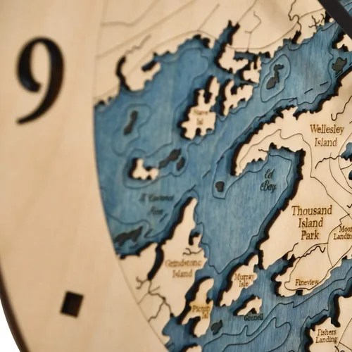 Miniatura 5 de Sea & Soul Thousand Islands - Reloj de pared de 12 pulgadas, hecho a mano en los Estados Unidos, reloj topográfico de mapa de agua, reloj de pared