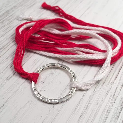 Miniatura 2 de TE AMO PERU - Pulsera estampada con círculo abierto de infinito, plata de ley 925 reversible, hilo de algodón Pima ajustable rojo y blanco