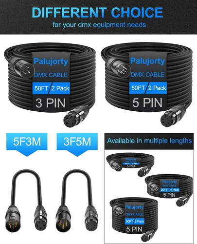 Miniatura 5 de Paquete de 2 cables DMX de 5 pines de 10 pies con 3 conductores para iluminación de escenario y controlador