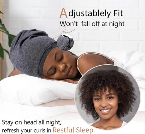 Miniatura 2 de 2 Pcs Adjustable Silk Hair Bonnet for Sleeping, Satin Lined Sleep Cap for Women and Men, Silk Hair Wrap Slouch Beanie. Negro y verde (mediano)