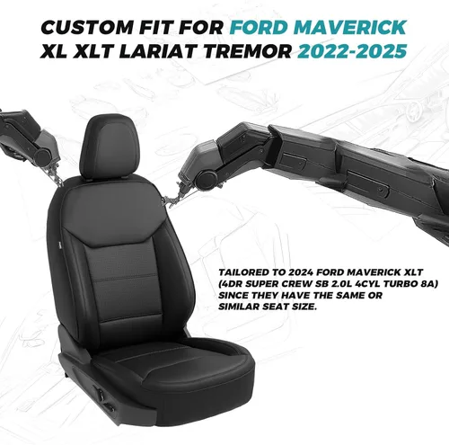 Miniatura 2 de Fundas de asiento delantero para Ford Maverick, 2 unidades, XL XLT, Lariat Lobo Tremor 2022 2023 2024 2025 2026, fundas de asiento de automóvil