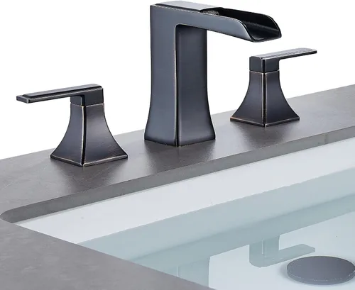 Miniatura 14 de Grifo de baño de dos tonos negro y dorado, grifo de baño generalizado de 2 manijas para fregaderos de 3 agujeros de 4 a 8 pulgadas, grifos