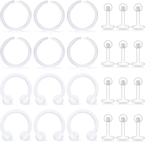 Lcolyoli Anillos de nariz transparentes de 18 G, retenedores de piercing transparentes para el trabajo, deportes, Bioflex, Medusa, labio, piercing,